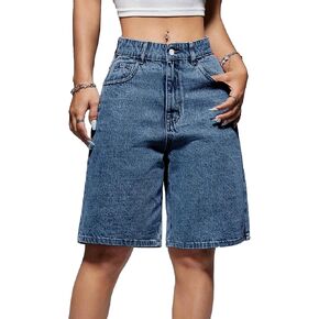 EMMIOL Women Mid-Low Waisted Jorts Outfits Trendy Denim Shorts Baggy Jeans Knee Length Cutoff Loose Fit Long Shorts