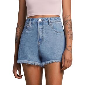 EMMIOL 2025 Mid Rise Women Denim Shorts Stretchy Frayed Raw Hem Jean Shorts Summer Casual Jorts