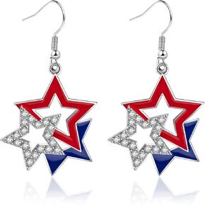 July 4th Independence Day Earrings American Flag Five-pointed Star Earrings Dangle Earrings for Women Independence Day Gifts
