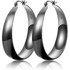 EXGOX Gold Hoop Earrings for Women Sterling Silver Post Hoops Earrings for Women Wide Thick Silver Hoop Earrings Hypoallergenic Lightweight 14k Real Gold Plated Hoop Large Earrings (25/30/40/50MM)