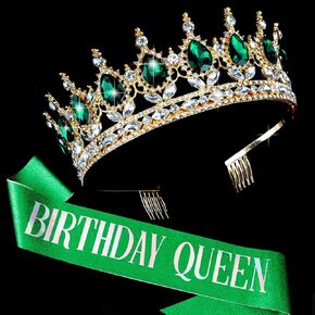 Rose Gold Birthday Queen Sash and Crown - Happy Birthday Headband Tiara for Adult Women