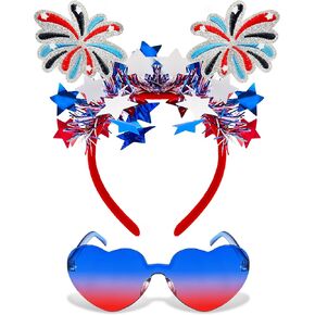 Dolkoic 4th of July Headbelder for Women Girls Red White Star Star Beadbands Sunglasses Day Independence Day Partic Party Favors and Memorial Day Supplies