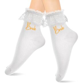 Bride Ruffle Lace Ankle Socks – Elegant Pearl Lace Design for Weddings, Bridal Shower, Bridesmaid Gifts – Soft, Stylish, Comfortable Women’s Wedding Socks