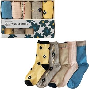 Women Daily Wear Cute Crew Socks Casual Aesthetic Cotton Socks for Women Girls 5 Pairs