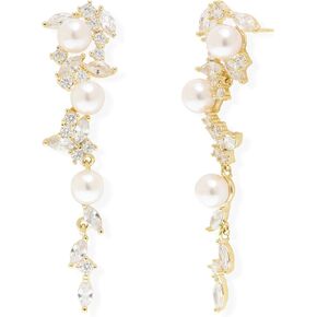 Sonateomber Pearl Long Dangle Earrings for Women, Elegant Rhinestone CZ Leaf Butterfly Bridal Earings Prom Wedding Fashion Jewelry Gift