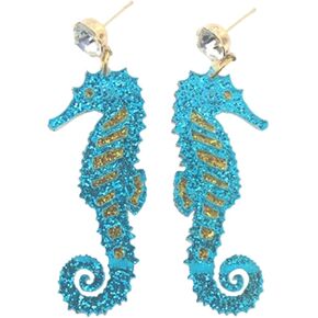 Colorful Hollow Out Acrylic Glitter Seahorse Dangle Drop Earrings Bohemian Cute Multicolor Animal Seahorse Lobster Earrings for Women Beach Vacation Jewelry Gifts