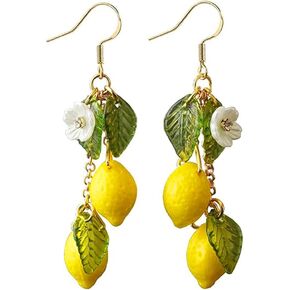 Lemon Earrings For Women, 3D Trendy Hypoallergenic Statement Earring Cute Flower Dainty Earring Unique Fun Fruit Earring Thanksgiving Birthday Christmas Jewelry Gift