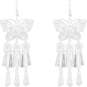 Vintage Butterfly Chandelier Earrings for Women – Elegant Filigree Silver Dangle Earrings, Bohemian Statement Jewelry for Weddings, Parties & Special Occasions