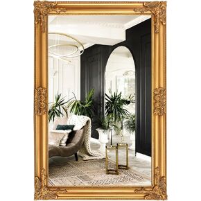 Vintage Gold Mirror for Wall, 24"x36" Antique Decorative Baroque Mirror with Imitation Metal Frame, Ornate Decorative Wall Mirror Decor for Entryway, Fireplace, Living Room, Hallway