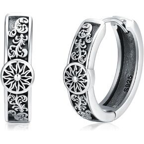 PELOVNY Mountain Cross Viking Hoop Earrings for Women Men 925 Sterling Silver Huggie Hoop Earrings Birthday Christmas Jewelry Gifts for Him Her