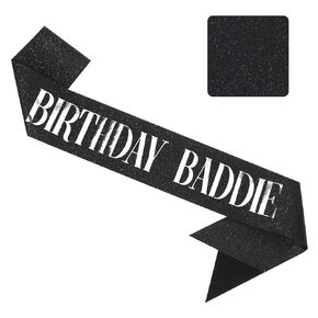 Birthday Baddie Sash for Women Girls Glitter Black Birthday Sash with Silver Foil Birthdays Party Favors Decorations Supplies