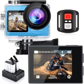 icefox Action Camera 4K Underwater Camera External Microphone Waterproof 40M Ultra HD 20MP Camera 170 ° Ultra Wide Angle WiFi Camcorder, Gray