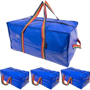 XL Moving Bags - 4 Pack Blue Storage Tote, Heavy-Duty Zipper, Colorful Carrying Handles,Versatile for Dorm, Packing, Storing, Organizing, Clothes, Blankets, Toys. Moving Boxes for Space Saving.