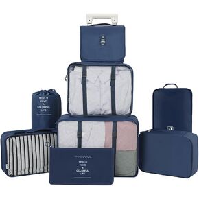 Belsmi 8 Set Packing Cubes with Shoe Bag - Compression Travel Luggage Organizer