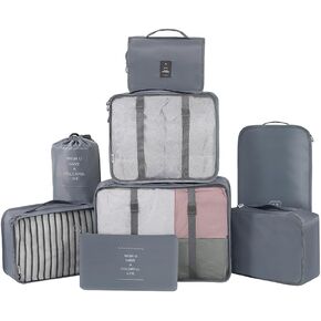 Belsmi 8 Set Packing Cubes with Shoe Bag - Compression Travel Luggage Organizer in Kuwait