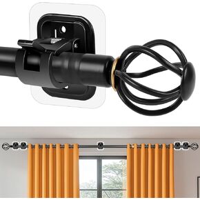 Curtain Rods No Drilling for Windows 48 to 84-96 Inch,Renter Friendly Drapey Pole with No Drill Curtain Rod Brackets,Outdoor Long Cortineros Para Ventanas with Adhesive Curtain Rod Holder Black