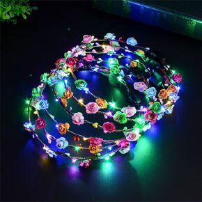 REQO Led Flower Crown 12pcs,Light Up Flower Crown Headband For Girls,Women,Kid, For Halloween Cosplay Christmas Birthday Wedding Mardi Gras Beach Party
