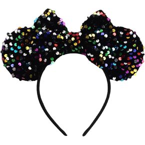 LSHDXD Christmas Mouse Ears Bow Headband, Glitter sequin Birthday Girl Headband Hair bands