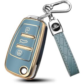 for Audi Key Fob Cover Compatible with A1 A3 Q3 Q7 R8 A6L TT 3 Button Flip Key Shell Case (B:White)