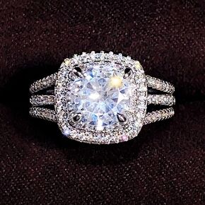 925 Sterling Silver Fashion Ring Set Engagement Anniversary Promise Ring Bridal Set Jewelry Classic Women's Ring Set Diamond Shining Halo Bridal Set Wedding Ring Size 6