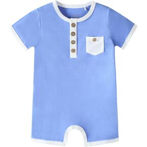 Baby Boy Romper Short Sleeve Jumpsuit Unisex 2-Way Zipper Rompers Infant Boys Clothes, Viscose Made from Bamboo