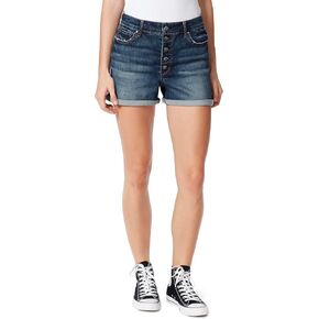 Women's High Rise 3.5" Inseam Denim Short Standard, DEEP END-Uneven Cuff