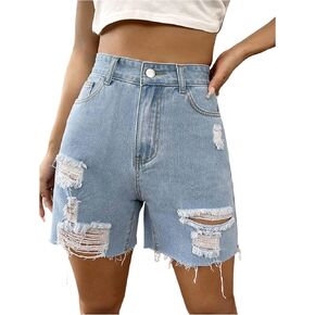 Floerns Women's Distressed High Waisted Denim Shorts Casual Ripped Short Jeans
