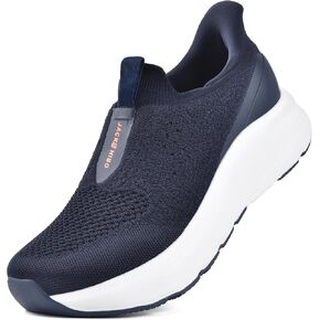 JACKSHIBO Men's Hands Free Slip On Walking Shoes Wide Toe Box Arch Support Orthopedic Sneakers Cushioned Thick Zero Drop Sole