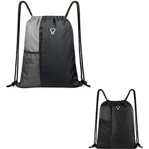 BeeGreen Drawstring Backpack Gym Bag for Men Women Sport String Backpack with Water Bottle Mesh Pockets and Two Zippered Pocket Large Cinch Sackpack