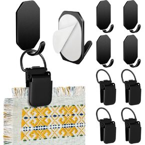 4 Set Tapestry Wall Hanging Clips Self Adhesive Wall Hanger Textile Art Decoration Metal Clips for Hanging Rugs Carpet Display, Black