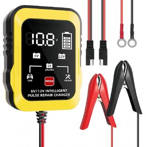 6V 12V Car Battery Charger,1.5A Smart Automotive Charger, Battery Maintainer, Trickle Charger, Float Charger for Motorcycle, ATV, Lawn Mower, Marine, Lithium and Deep Cycle Batteries