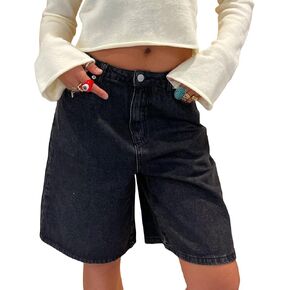 Women Baggy Denim Shorts Y2k Vintage High Waisted Stretchy Bermuda Jean Shorts with Pockets 2024 Trendy Summer Clothes