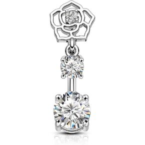 Minimalist Rose Flower Belly Button Rings Dangle 14G Belly Navel Rings for Women Stainless Steel Belly Navel Piercing Jewelry