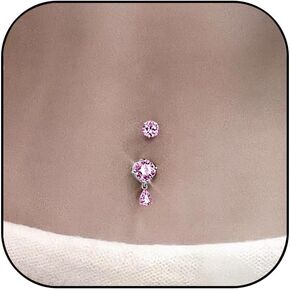 Belly Button Ring Dangle Stainless Steel Belly Rings Threaded Round Cubic Zirconia Navel Barbell Stud Body Piercing Jewelry