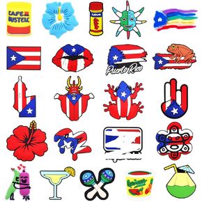 سحر أحذية بورتوريكو ، إكسسوارات زخرفية بوريكوا للثبات والصنادل ، تفضل Puerto Rico Party مجموعة هدايا للأطفال والكبار ، وسحر المواد PVC للأحذية