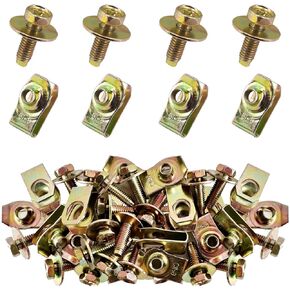 50 Pcs M6-1.0 Extruded U Nuts & Hex Head SEMS Body Bolts Kits for Engine Under Cover Undertray Splash Shield Guard Bumper Fender Liner Hood Shield -Multipurpose - Universal for Most Car (Black)