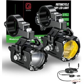 Kewig 60W Motorcycle Auxiliary LED Fog Light Driving Spotlights White/Amber Fog Light Kit with Switch Mount Brackets Wire Harness Switch Waterproof Offroad Work Lights for Motorcycle ATV Truck