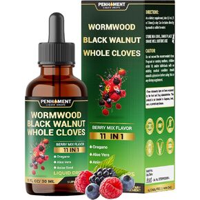 10in1 دبوس Wormwood - الجوز الأسود ، القرنفل الكاملة ، الفطر Reishi و 4 أكثر - قطرات سائلة Wormwood - 1 Oz لمدة شهرين - نكهة مزيج التوت