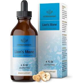 HERBAMAMA Lion's Mane Tincture - Vegan Lion's Mane Mushroom Liquid Extract for Brain Support - Hericium Erinaceus Brain Focus Drops for Adults - Non-GMO, Alcohol & Sugar-Free Supplement, 84-Day Supply