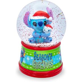 Disney Lilo & Stitch Season's Greetings Light-Up Adult Snow Globe with Swirling Glitter Display Piece | 6 Inches Tall