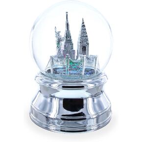 New York City Skyline with Silver Base Water Snow Globe