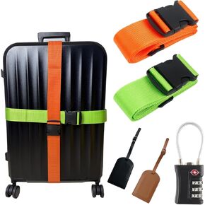 Luggage Straps with TSA Approved Lock, Leather Tags Set for Travel,Long Belts Keep Suitcase Secure While Traveling, Travel Accessories Essential