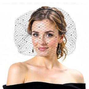 Mesh Veil Headband, Fascinators Black Funeral Hats Vintage Pillbox Hat The First Communion Hats Flapper Headpiece Flower Veil Wedding Tea Party Hat 1920s Headpiece for Women