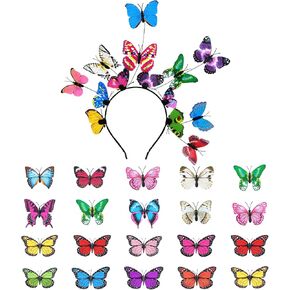 Butterfly Fascinators Multicolor Butterfly Headband Hair Clips for Women Girls Spring Monarch Butterfly Decoration Costume Crown Hat Headpiece Butterfly Accessories for Cosplay Tea Party