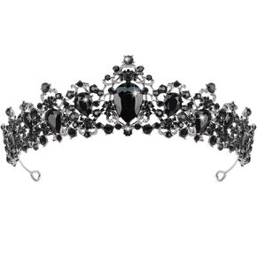 Baroque Black Crown for Women Vintage Black Tiaras with Gemstones for Prom Birthday Party Quinceanera Pageant Halloween Costume Headpieces Crystal Tiaras