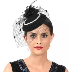 Fascinators Tea Party Hats with Veil - 20s 50s Pillbox Hat Cocktail Tea Party Headwear Church Derby Hat for Women