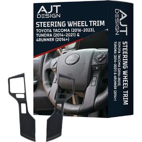AJT DESIGN Steering Wheel Trim for Toyota Tacoma 2016-2023, Tundra 2014-2021, 4Runner 2014+ | 2 Piece | Durable ABS Plastic | Precision Fit | Complete Replacement Part | Made in USA | Black