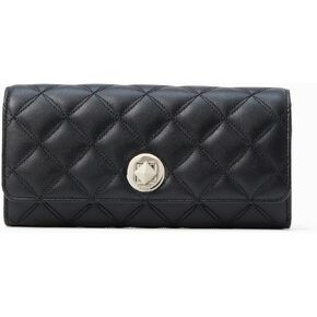 kate spade new york Tinsel Smooth Quilted Leather Boxed Large Flap TURNLOCK Wallet, Black