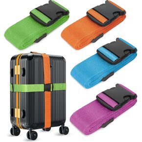 4 Pack Luggage Straps Suitcase Belt 76" Travel Luggage Strap Keep Suitcase Secure Adjustable Travel Bands Accessories Bright Colours Easy to Identify Blue Green Orange and Rose Pink