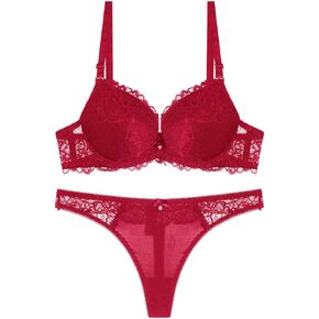 Sexy Lingerie Set for Women Push Up Embroidery Lace Bra and Thong Panty Sets 2 Piece Underwear
